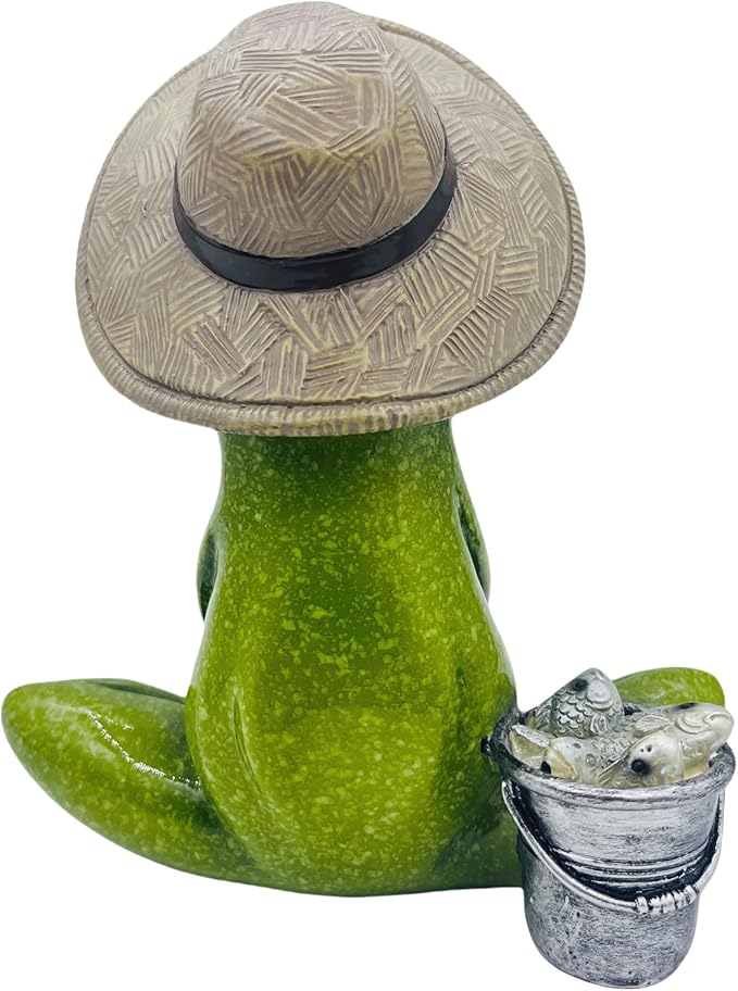 Frog Fishing Decor, Summer Garden Statues, Ocean Beach Decorations, Home Bookshelf Desktop Statues Shelves Bathroom Decorative Ornaments Gift (Frog Fishing)