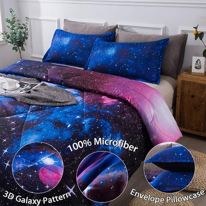 Litanika 3D Galaxy Comforter Queen(90x90lnch), 3 Pieces(1 Galaxy Comforter, 2 Pillowcases), Universe Cloud Outer Space Comforter, Microfiber Bedding Set for Boys Kids