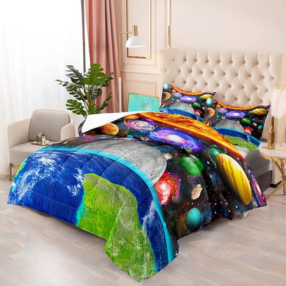 Space Bedding Solar System Twin Comforter set for Boy Galaxy Outer Space Room Decor for Boys Bedroom Bedding Set Twin Size Galaxy Earth Planets Quilt Set with 1 Comforter 1 Pillowcase