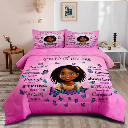 Black Girl Comforter Set Twin for Kids Teens,God Says You are Comforter Set for Black Women,Black Girl Magic Bedding Set,African American Girl Bed Bedroom Set