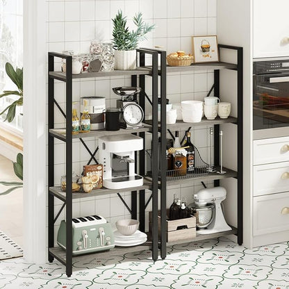 BON AUGURE Industrial 4 Tier Bookshelf, Modern Open Etagere Bookcase, Wood Metal Book Shelves for Living Room, Bedroom and Office (Dark Gray Oak)