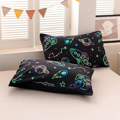 Aimuan Space Rocket Bedding Set Kid Comforter Set Full Size Super Soft & Cute Aliens UFO Printed Quilt Set for Teen Boys Girls (Black, Full)
