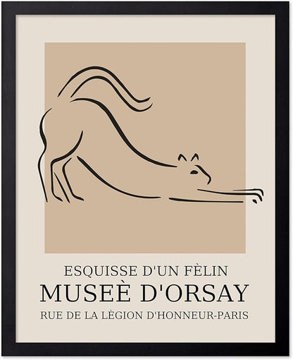 Poster Master Vintage Poster - Retro Minimalist Print - Gift for Artist, Housewarming - Cat, Line Drawing, Sketch, Abstract - Wall Decor for Living Room, Bedroom, 11x14 Black Framed