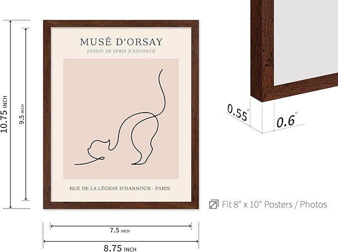 Poster Master Vintage Poster - Retro One Line Cat Drawing Print - Cat Art - Minimal Gift for Men, Women, Animal Lover - Abstract Wall Decor for Home, Office, Bedroom, 11x14 Brown Framed