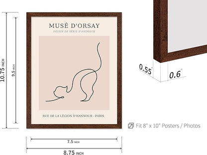 Poster Master Vintage Poster - Retro One Line Cat Drawing Print - Cat Art - Minimal Gift for Men, Women, Animal Lover - Abstract Wall Decor for Home, Office, Bedroom, 11x14 Brown Framed
