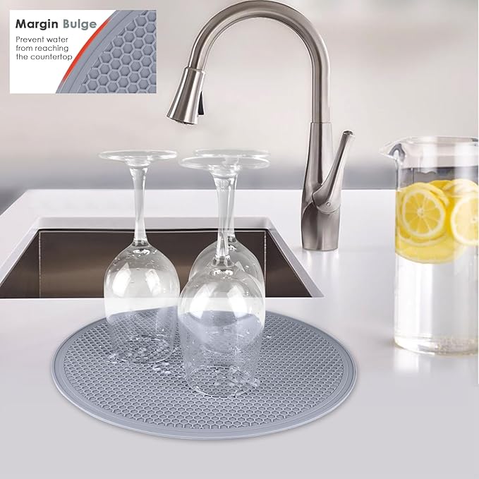 12 Inch Multi-Purpose Silicone Mat, As Drying Mat, Microwave Mat, Trivet, Pot Holder, Placemat, Utensils Rest, Pad for Hot Pans Plates Dishes Kitchen Countertop, Heat Resistant Mat, Light Gray 2 Pack