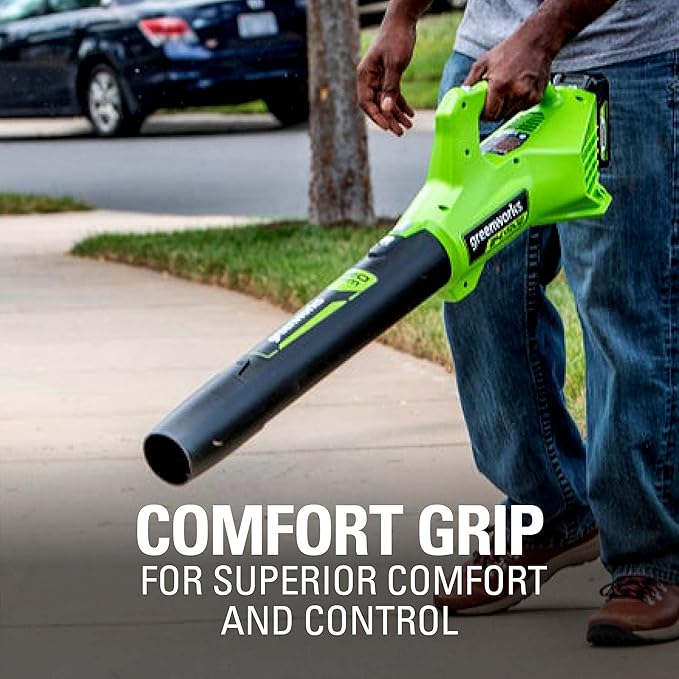 Greenworks 24V (90 MPH / 320 CFM / 125+ Compatible Tools) Cordless Axial Leaf Blower, 2.0Ah Battery and Charger Included