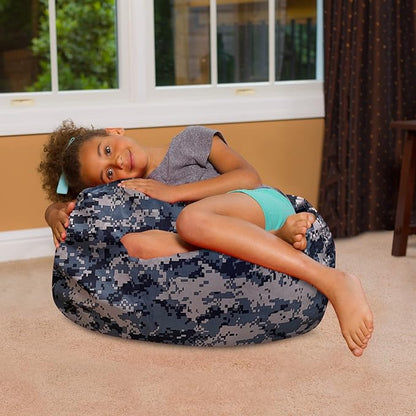 Posh Creations Bean Bag Chair for Kids, Teens, and Adults Includes Removable and Machine Washable Cover, Soft Nylon - Camo Digital, 27in - Medium