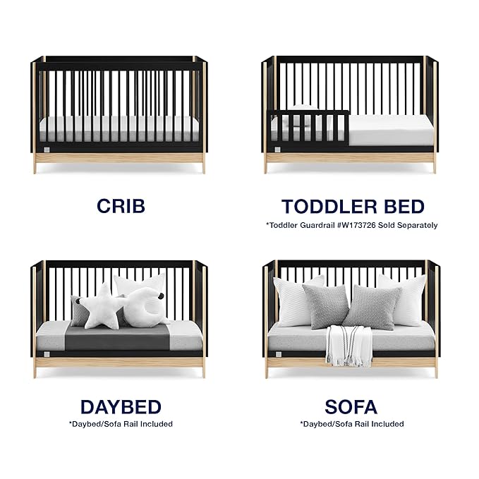 babyGap by Delta Children Tate 4-in-1 Convertible Crib TrueSleep Crib and Toddler Mattress (Bundle), Ebony/Natural