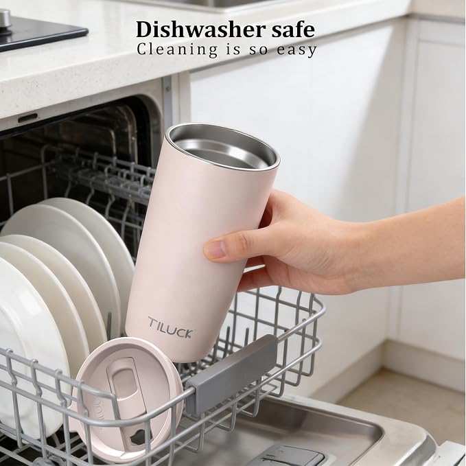 TILUCK 20 oz Insulated Coffee Tumbler with BPA-Free Lid | Travel Coffee Mug, Dishwasher Safe, Cup Holder Friendly, Double-Wall Vacuum Insulation for Hot & Cold Drinks, MatteSakuraPink