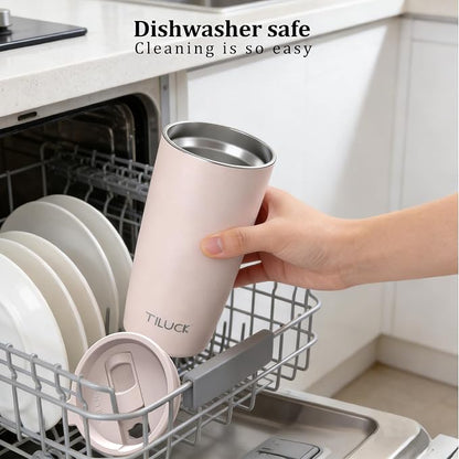 TILUCK 20 oz Insulated Coffee Tumbler with BPA-Free Lid | Travel Coffee Mug, Dishwasher Safe, Cup Holder Friendly, Double-Wall Vacuum Insulation for Hot & Cold Drinks, Matte LightPink