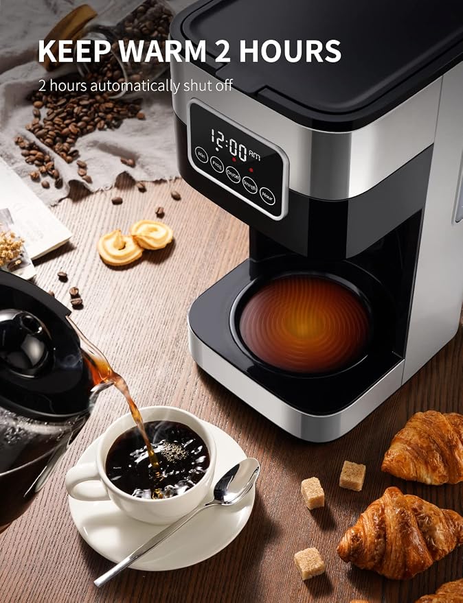 SHARDOR 10-Cup Programmable Coffee Maker, Regular & Strong Brew Drip Coffee Machine for Home and Office, Auto Shut Off, Permanent Filter, Silver