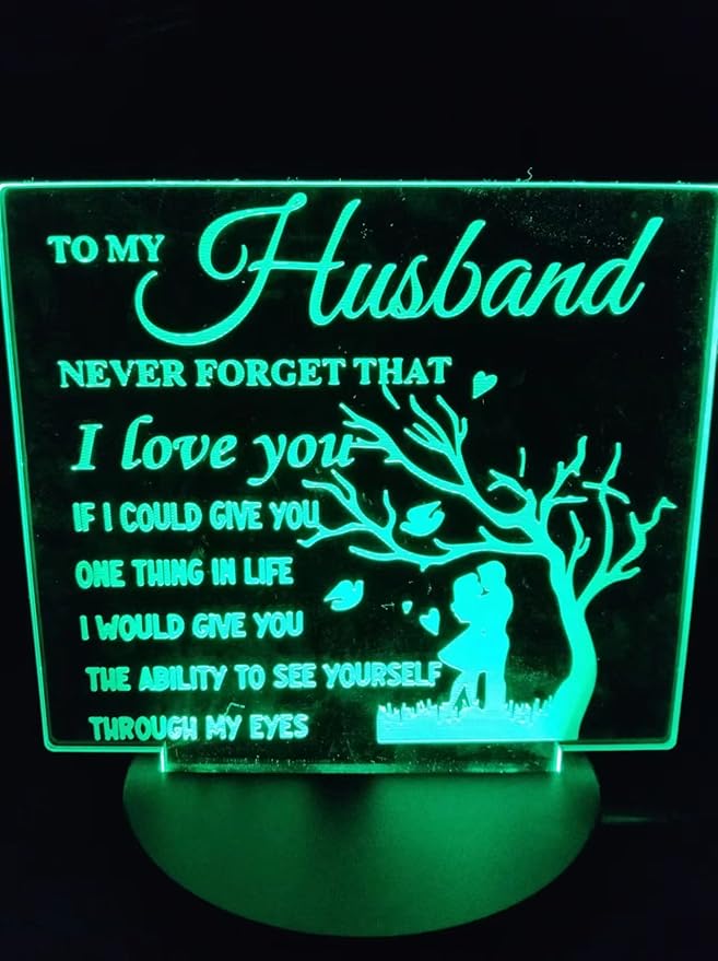to My Husband from Wife, to My Husband 3D Optical Illusion 2 Functions 7 Color RGB Colorful USB Charging or AA Battery - Acrylic Panel Birthday Wedding Gifts for Husband