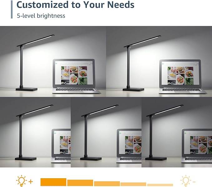Lepro LED Desk Lamp for Home Office, 9.5W 750LM Metal Touch Control Desk Light, 5 Color Modes 5 Brightness Level, Eye Caring Task Lamp For Reading, Sewing, Crafts, School Supplies, Puzzle Light, Black
