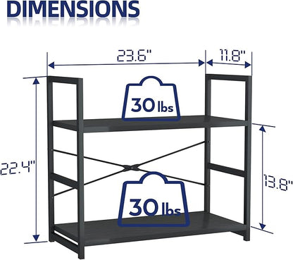 NUMENN 2 Tier Bookshelf, Bookcase Shelf Storage Organizer, Modern Book Shelf for Bedroom, Living Room and Home Office, Black