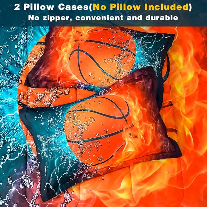Andency Basketball Comforter Full (79x90 Inch), 3 Pieces(1 Basketball Comforter, 2 Pillowcases) Sport Microfiber Basketball Comforter Set Bedding Set for Kids Boys Girls Teens