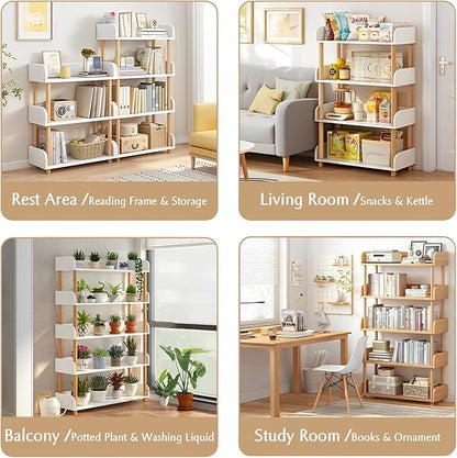 3-Tier Wooden Open Bookcase - Modern Display Bookshelf with Top Edge and Solid Wood Frame for Home and Office, Storage Cabinet, Warm White
