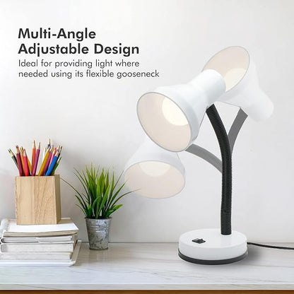 Xtricity Metal Desk Lamp with Adjustable Gooseneck Arm, 6W A19 LED Bulb Included, 120 Volt, Convenient On/Off Switch, 14" Inch Tall (36cm), White Finish