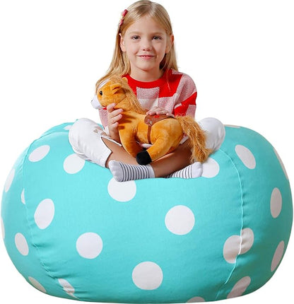 Aubliss Stuffed Animal Bean Bag Storage Chair, Beanbag Covers Only for Organizing Plush Toys, Turns into Bean Bag Seat for Kids When Filled, X-Large 48"-Canvas Dot Light aqua