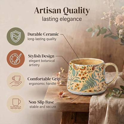 Ceramic Coffee Mug, 13oz Floral Design Pottery cute mugs, Ideal Gift for Women unique vintage pretty coffee mugs (Upgraded Summer Whisper)