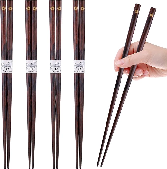 GLAMFIELDS Reusable Chopsticks Japanese Natural Wooden Classic Style 5 Pairs Lightweight Hand-Carved Safe Chop Sticks 8.8 Inch/22.5cm Gift Set