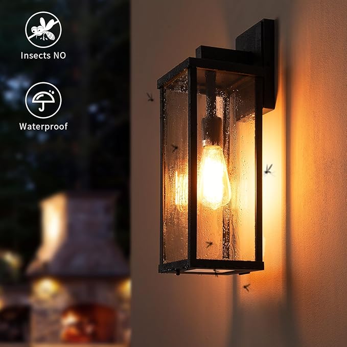 mirrea 18" Classic Outdoor Wall Sconce 1 Light in Matte Black Rectangular Metal Frame and Clear Glass Shade Waterproof Porch Light Patio Light Pack of 2