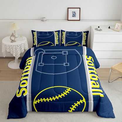 Feelyou Kids Softball Comforter Set King Size Sports Game Bedding Set for Boys Girls Teens Bedroom Decor Baseball Comforter Softball Gaming Theme Duvet Set with 2 Pillow Case