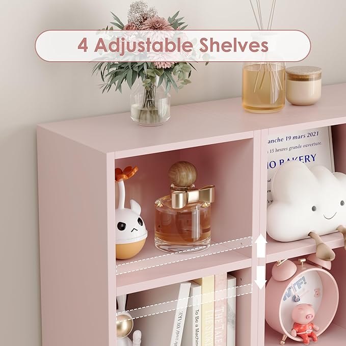 FOTOSOK 8-Tier Media Tower Rack, 11.6 X 9.3 X 70.9 Inches CD DVD Slim Storage Cabinet with Adjustable Shelves, Tall Narrow Bookcase Display Bookshelf for Home Office, Pink