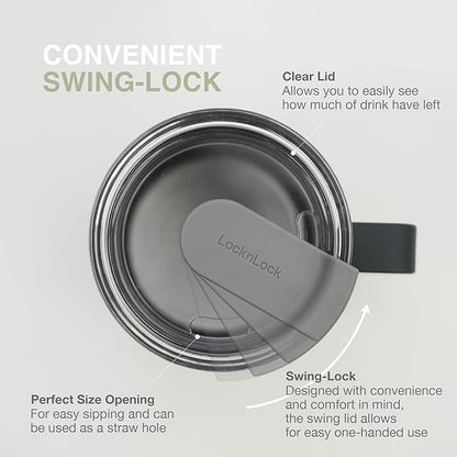 LocknLock Metro Mug, Premium 18/8 Stainless Steel Metal, Double Wall Insulated, Portable Coffee Cup with Lid and Handle for Hot and Cold Drinks, Off White, 16 oz