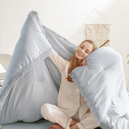Andency Light Grey Comforter Set King, 3 Pieces Boho Tassel Lightweight Bedding Comforter Sets for King Bed, All Season Soft Fluffy Fringe Bed Set (104x90In Comforter & 2 Pillowcases)