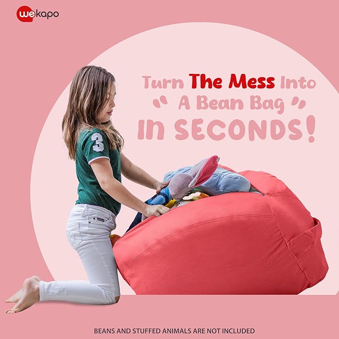 Wekapo Stuffed Animal Storage Bean Bag Chair Cover for Kids | Stuffable Zipper Beanbag for Organizing Children Plush Toys Large Premium Cotton Canvas (Solid Red, X-Large)