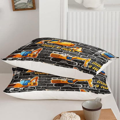 Axolotl Excavator Bedding Set Full Size,Yellow Excavator Bed Comforter for Kids Boys Teens,Tractor Truck Bedding Set for Boys,Construction Bedding Set for Boys,1 Quilt 2 Pillowcases,Deep Grey