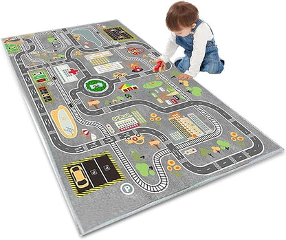 Kids Rug Play Mat Great for Playing with Cars and Toys,Educational Kid Road and Traffic City Life Carpet,Children Baby Fun Throw Rug for Bedroom Play Room,63X91Inch/160X230CM