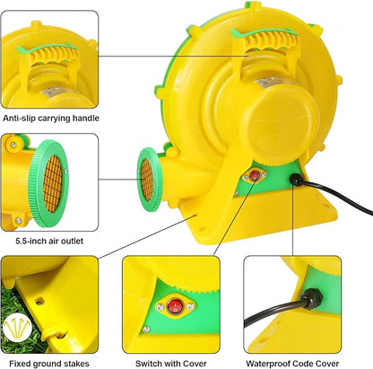 Bounce House Blower, 1100W 1.47HP Commercial Air Blower with Double-sided Fan Blade Design, Strong Wind and Great Heat Dissipation Properties for Large Bouncy Castle, Jump Slides, Arch