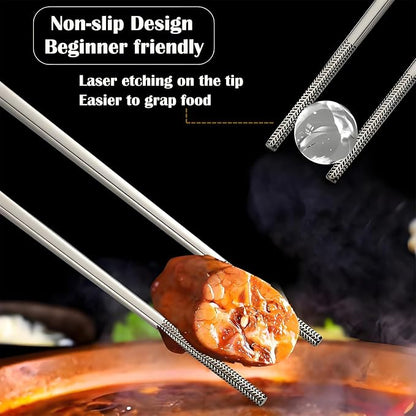 Metal Chopsticks Reusable,18/8 Stainless Steel,Silver,5PC Cherry Blossom | Gift Box Set,Square,Lightweight, Non-Slip,Laser Engraved Patterns No fade