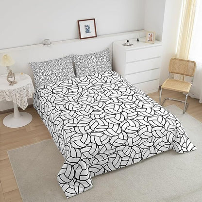 Feelyou Twin Size Volleyball Bedding Set Boys Girls Sports Game Comforter Set for Kids Women Men Ultra Soft Volleyball Player Comforter Black White Duvet Set Room Decor Quilt Set