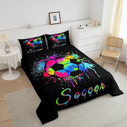 Feelyou Kids Soccer Ball Game Comforter Set Twin Size Football Bedding Set for Boys Girls Teens Bedroom Decor Rugby Sports Comforter American Football Player Duvet Set with 1 Pillow Case
