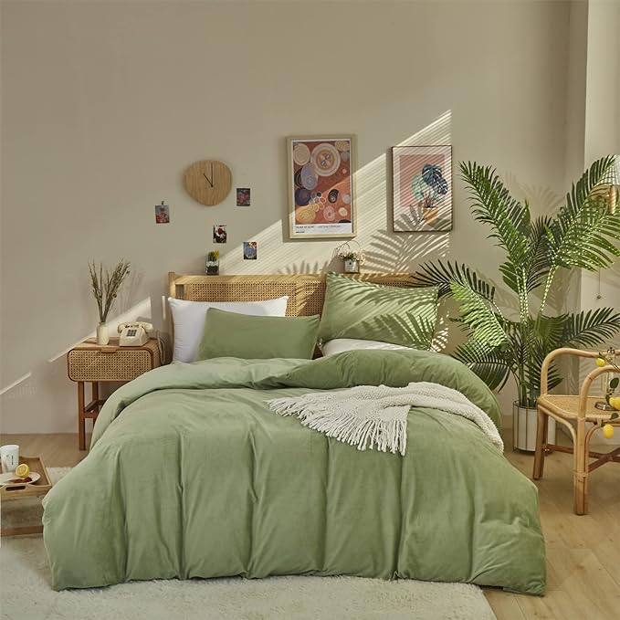 Sage Velvet Comforter Sets Solid Sage Green Flannel Bedding Set King Women 3 Pieces Sage Green Velvet Blanket Winter Bedding Set Men Sage Green Flannel Bed Comforter Set King Bedding Set