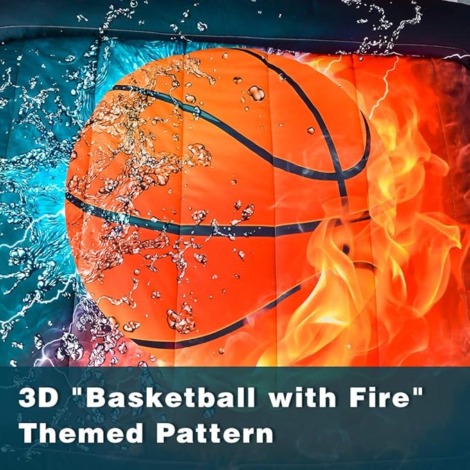 Andency Basketball Comforter Queen(90x90 Inch), 3 Pieces(1 Basketball Comforter, 2 Pillowcases) Sport Microfiber Comforter Set Bedding Set for Kids Boys Girls Teens