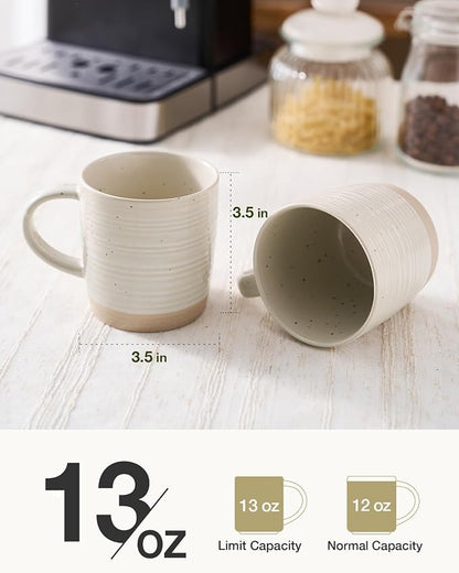famiware Coffee Mugs Set of 8, 13 oz Mug Set, Ceramic Cup Set with Handle for Coffee, Tea, Cocoa, Milk, Constellation Series, Beige