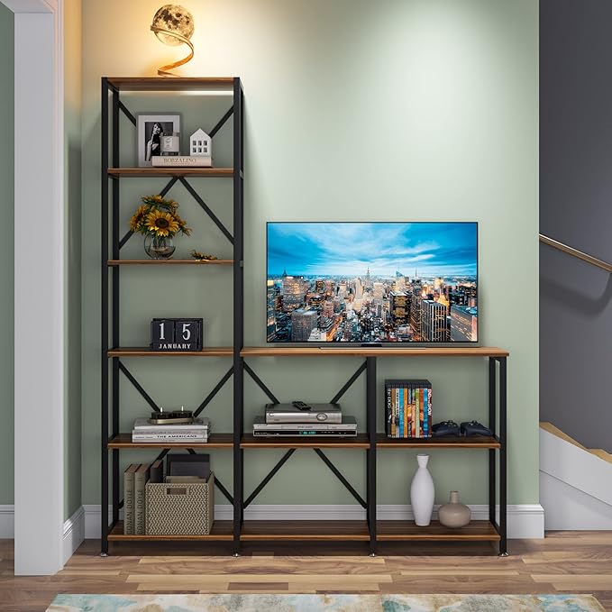 Tribesigns 9 Shelves Bookshelves, Industrial Ladder Corner Etagere Bookcase, Rustic 6-Tier Display Open Shelf Storage Organizer for Living Room
