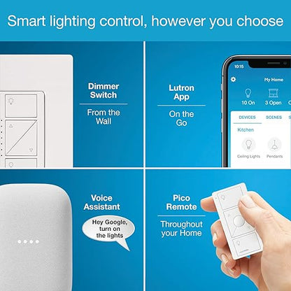 Lutron Caseta Orginal Smart Switch Kit, 2 Smart Light Switches, Pico Remote, Wall Plate Adaptor, & Smart Hub, Works with Alexa, Apple Home, Google Home, 3 Way, 5 Amp, Neutral Required, P-BDG-PKG2WS-WH