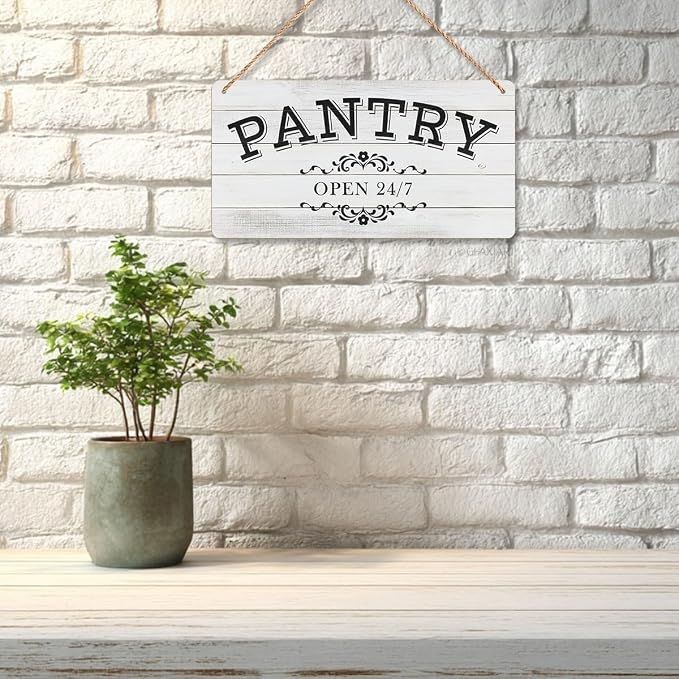 Pantry Sign Rustic Wall Art Print Wooden Signs Funny Home Decor Vintage Poster Retro Hanging Plaque for Farmhouse Kitchen Cafe Bar Grocery Coffee Corner 10x5 Inch (Retro Gray White Wood Grain)