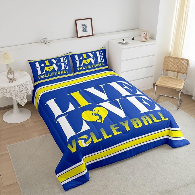 Kids Volleyball Comforter Set Full Size Sports Game Bedding Set for Boys Girls Teens Bedroom Decor Volleyball Player Comforter Women Men Sports Theme Duvet Set with 2 Pillow Case