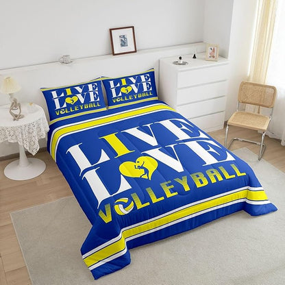 Kids Volleyball Comforter Set Full Size Sports Game Bedding Set for Boys Girls Teens Bedroom Decor Volleyball Player Comforter Women Men Sports Theme Duvet Set with 2 Pillow Case
