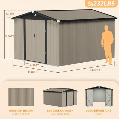 10x12 FT Outdoor Storage Shed,Metal Tool Sheds,Waterproof Outside Storage Shed,Large Storage Building with Lockable Door