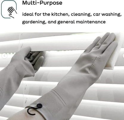 Myungjin 2 Pairs Reusable Waterproof Non-Slip Honeycomb Grip Latex Rubber Gloves with Hang-Dry Hooks/Hanging Loops for Dishwashing Household Cleaning Cooking (Medium OverFit)