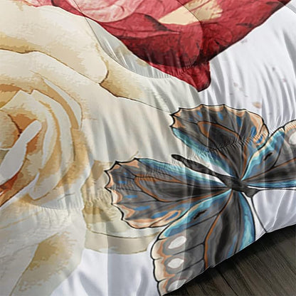 Butterfly Comforter Set for Girls Kids Adults Watercolor Butterfly Rose Bedding Set Aesthetics Butterflies Quilt Duvet Set Twin Size with 1 Comforter and 2 Pillowcases