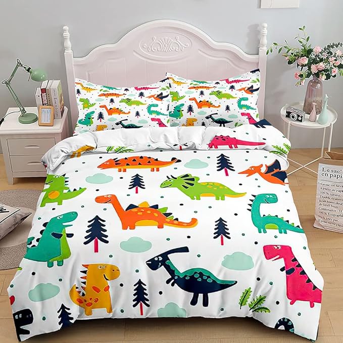 Dinosaurs Kids Comforter Bedding Set 3 PCS Super Soft Breathable Print Kids Bedding Sets for Boys Girls, Machine Washable Durable Comforter Set with Comforter and 2 Pillowcases (Twin, Dinosaur)