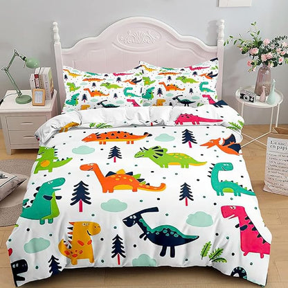 Dinosaurs Kids Comforter Bedding Set 3 PCS Super Soft Breathable Print Kids Bedding Sets for Boys Girls, Machine Washable Durable Comforter Set with Comforter and 2 Pillowcases (Twin, Dinosaur)